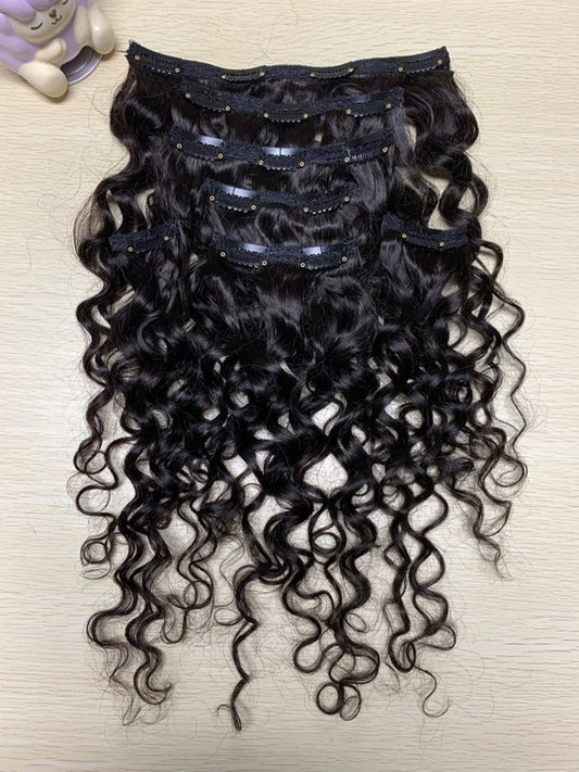 Top Virgin Classic Clip in Extension #1B - Loose Curly