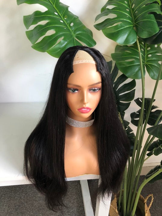 Top Virgin V-part Wig 180% 210%Density - Straight #1B