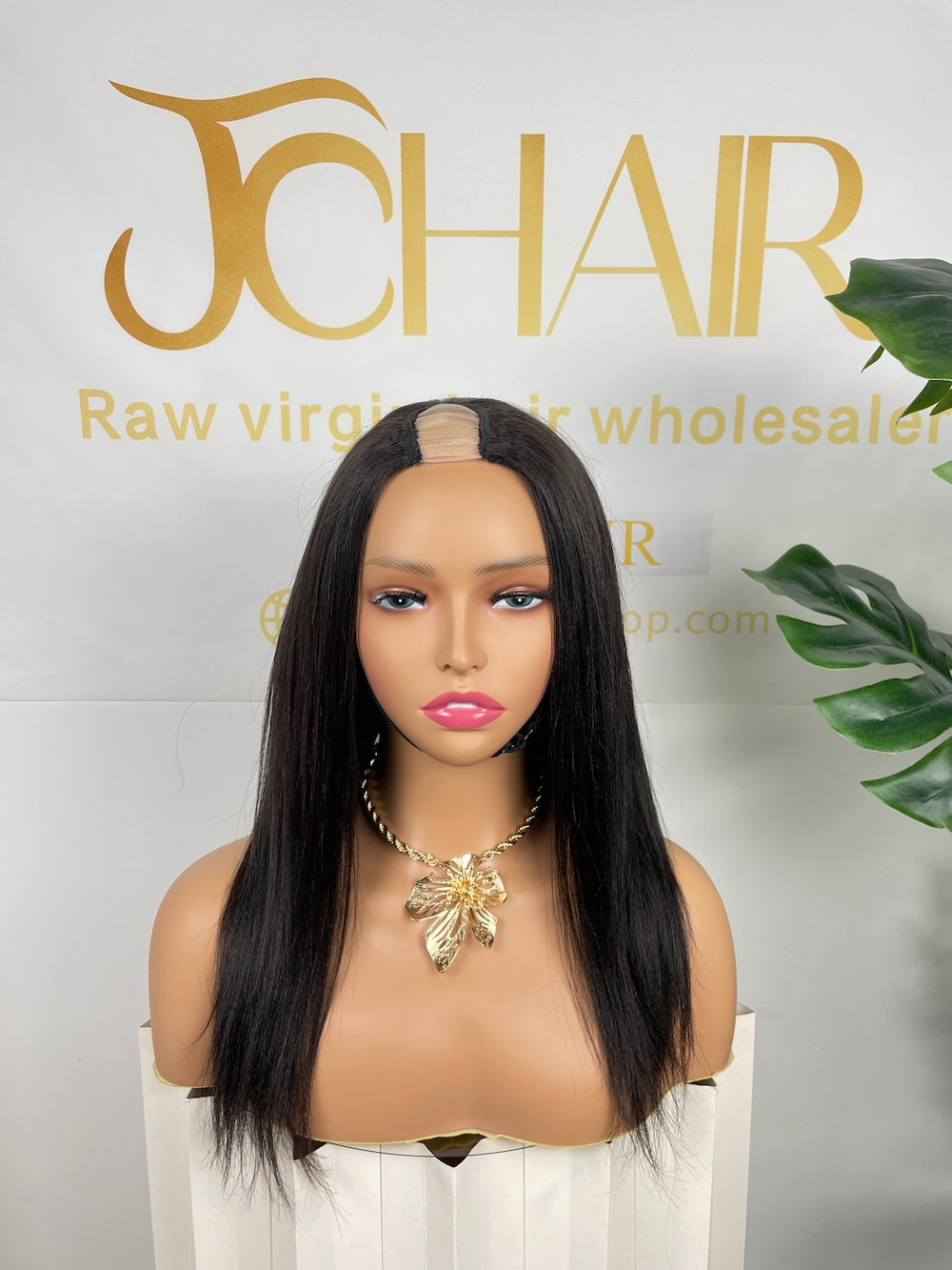 Top Virgin U-part Wig 180% 210%Density - Yaki Straight #1B