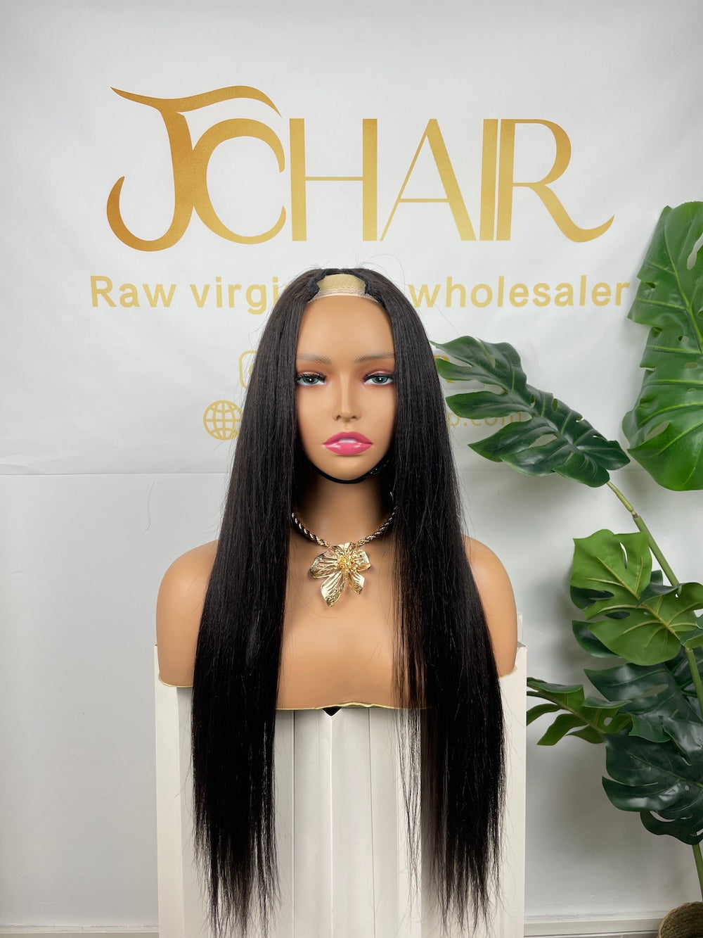 Top Virgin U-part Wig 180% 210%Density - Yaki Straight #1B