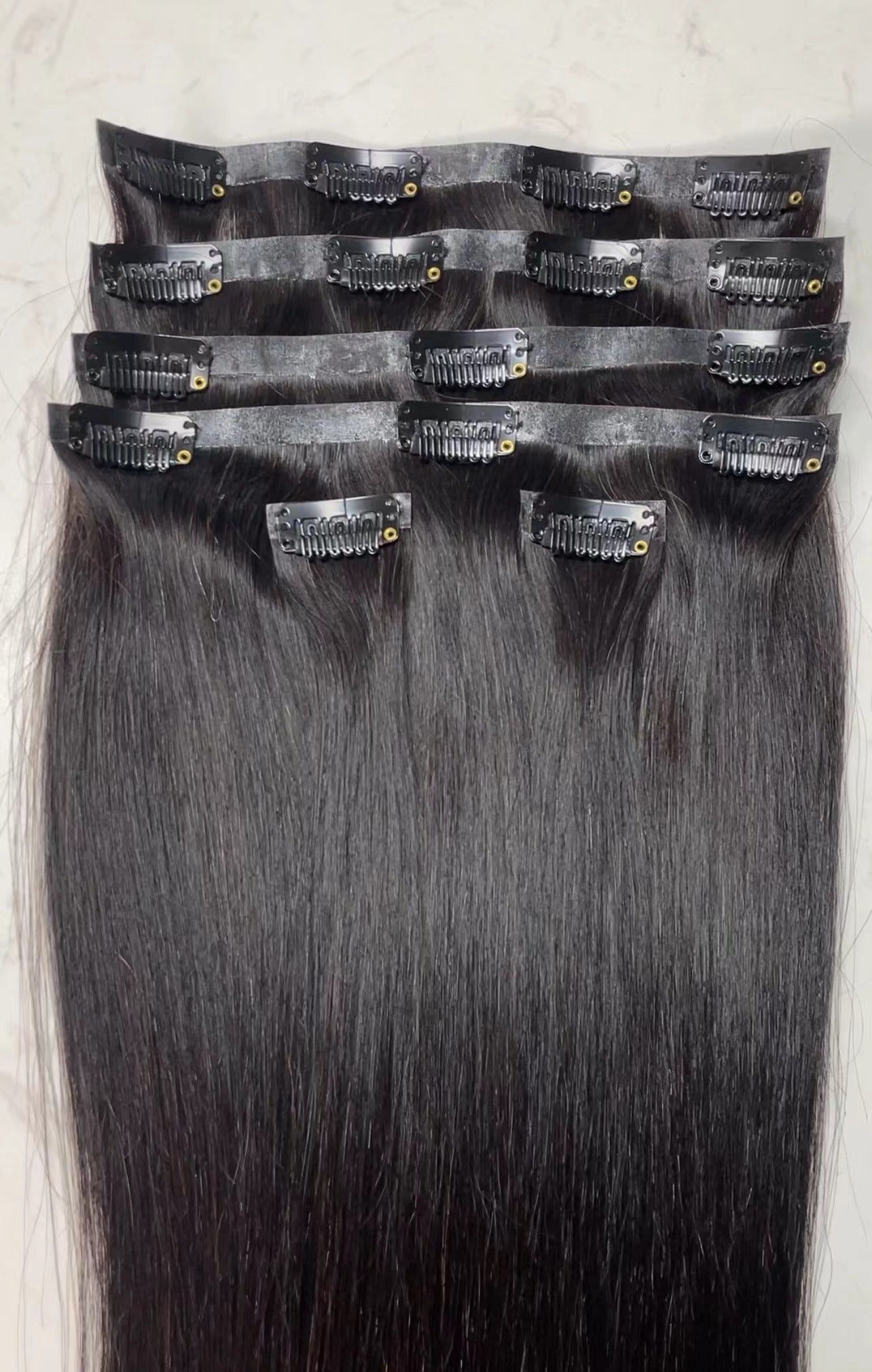 Invisible Seamless clip in extensions #1B straight – JC Raw Virgin Hair