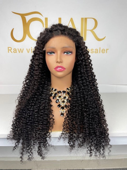 Top Burmese Virgin Hair 4x4 5x5 6X6 7X7 HD Closure Wig  - Jerry Curly #1B