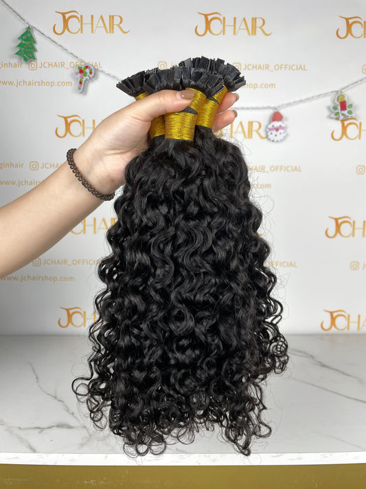 Indian Hair Flat-tip Extentions Italian curly #1B