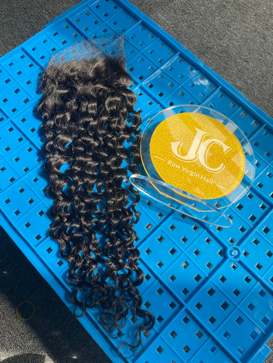 Top Virgin Italian Curly HD / Transparent Lace Closure #1B