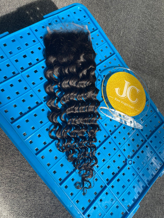 Top Virgin Loose Curly HD / Transparent Lace Closure #1B