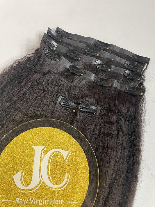 Kinky Straight Seamless Clip in Hair Extention #1B