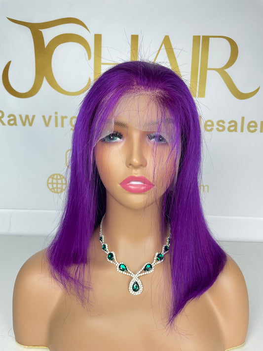 13*4 Full Frontal Transparent Lace Bob Colored Wig Straight 180% - Purple