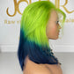 13*4 Full Frontal Transparent Lace Bob Colored Wig Straight 180% - Blue/Green