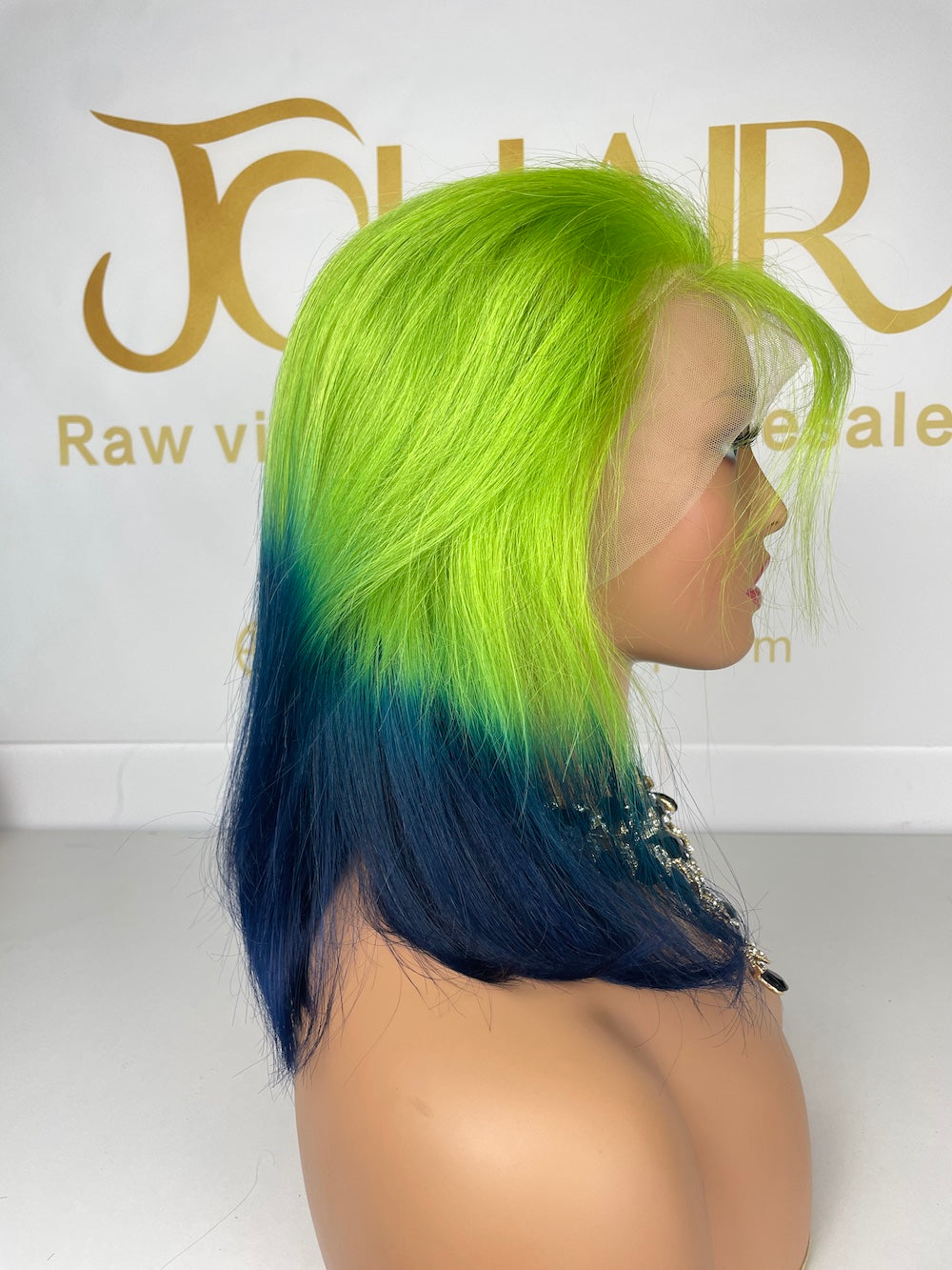 13*4 Full Frontal Transparent Lace Bob Colored Wig Straight 180% - Blue/Green