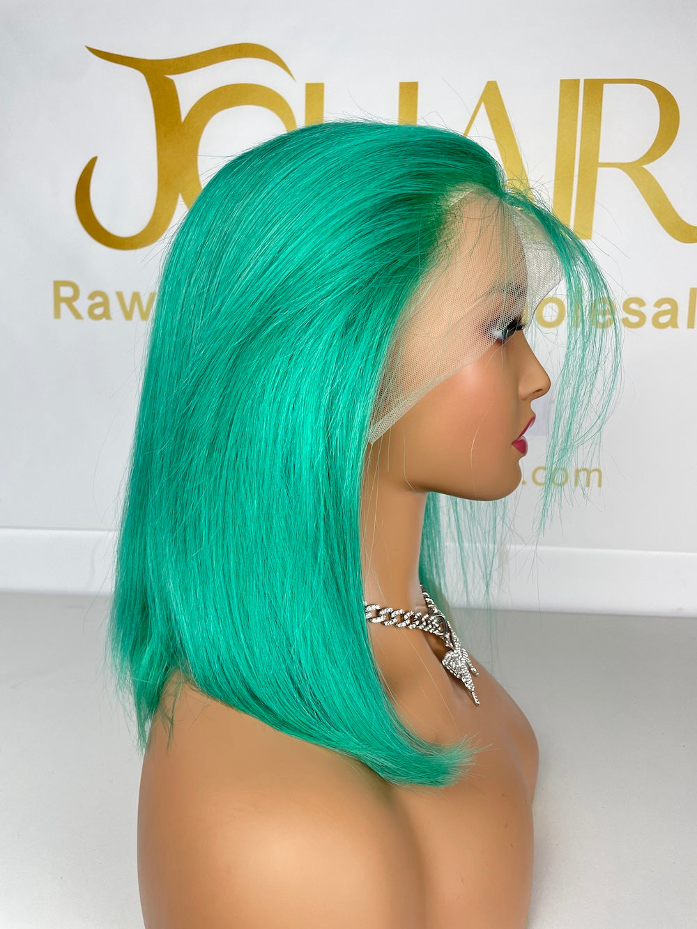 13*4 Full Frontal Transparent Lace Bob Colored Wig Straight 180% - Lake Blue