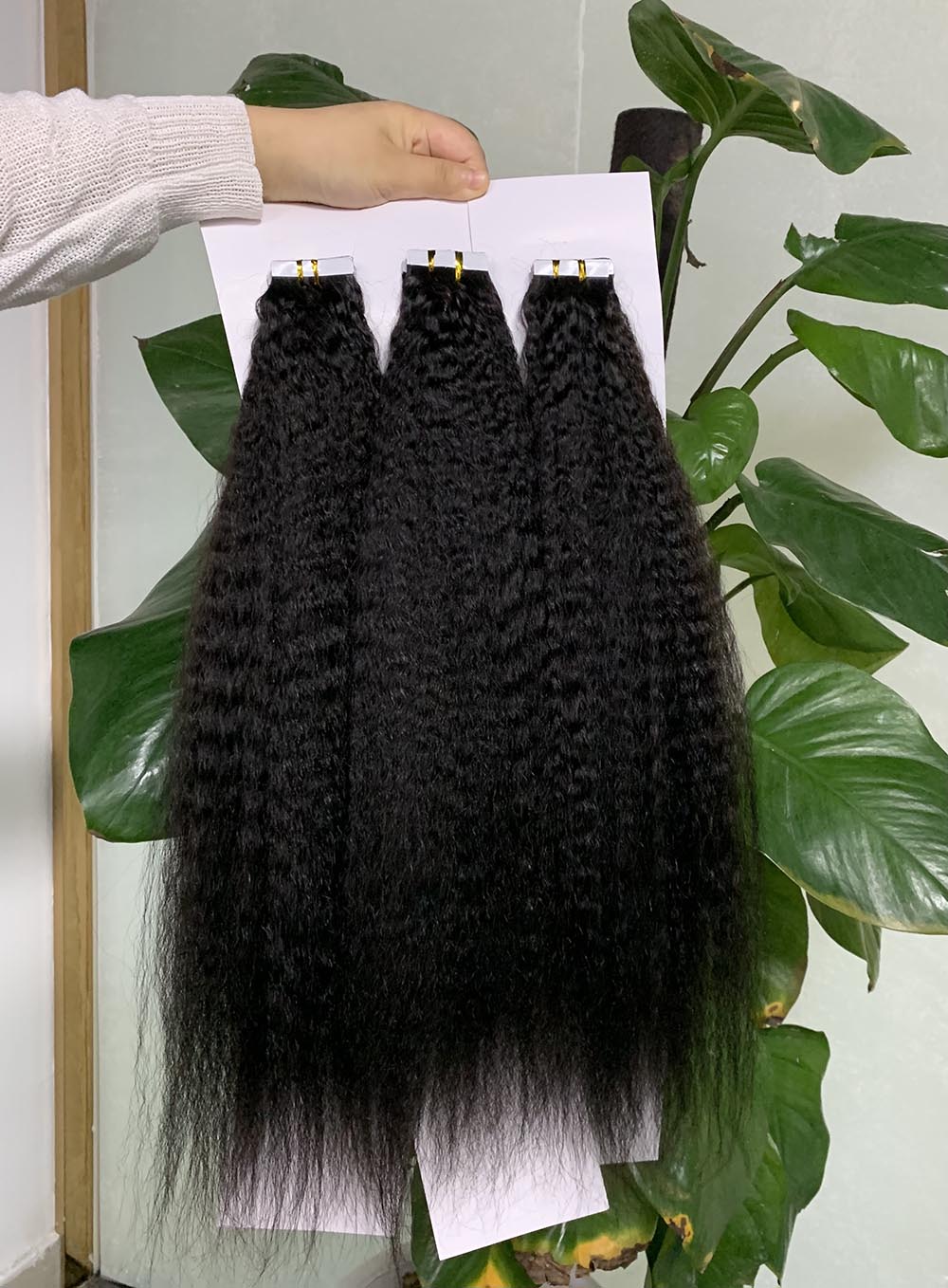 Kinky Straight Tape in Hair Extention #1B