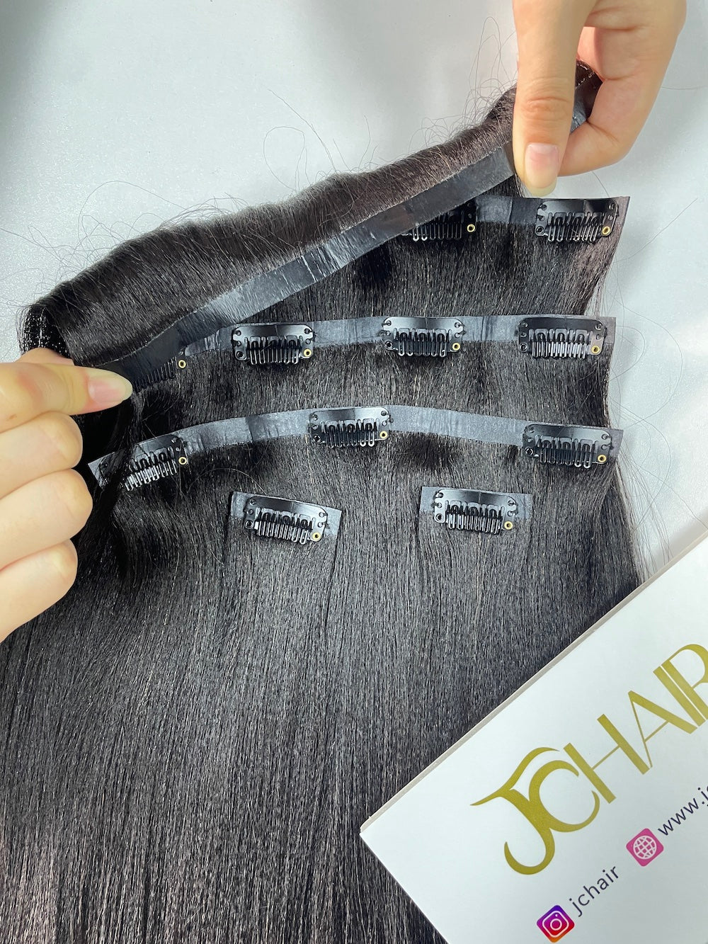 Yaki Straight Seamless Clip in Hair Extention #1B