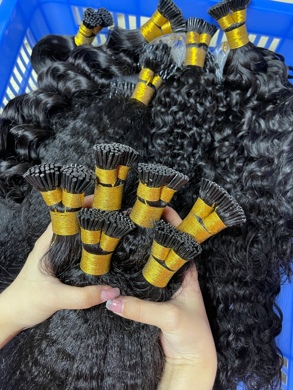 Indian Hair I-TIP Extentions Kinky Curly #1B 100grams/100pieces