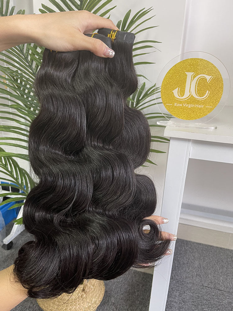 Body Wave Seamless Clip in Hair Extention #1B