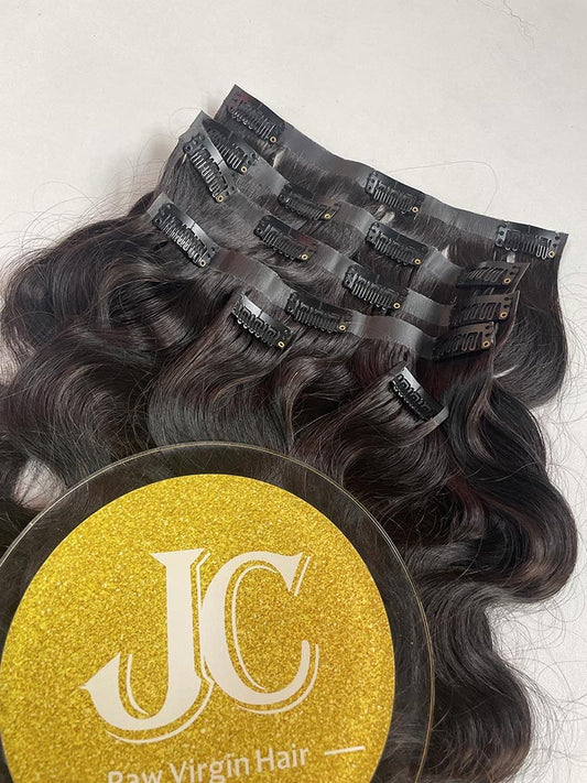 Body Wave Seamless Clip in Hair Extention #1B