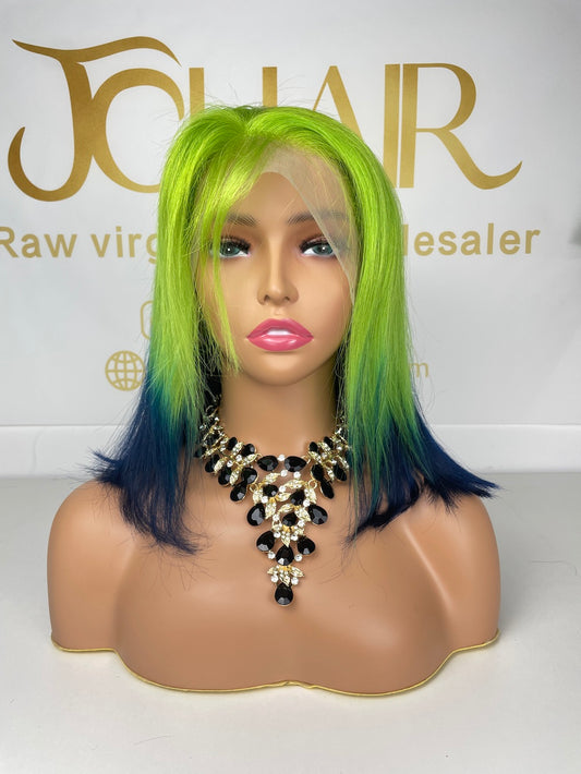 13*4 Full Frontal Transparent Lace Bob Colored Wig Straight 180% - Blue/Green