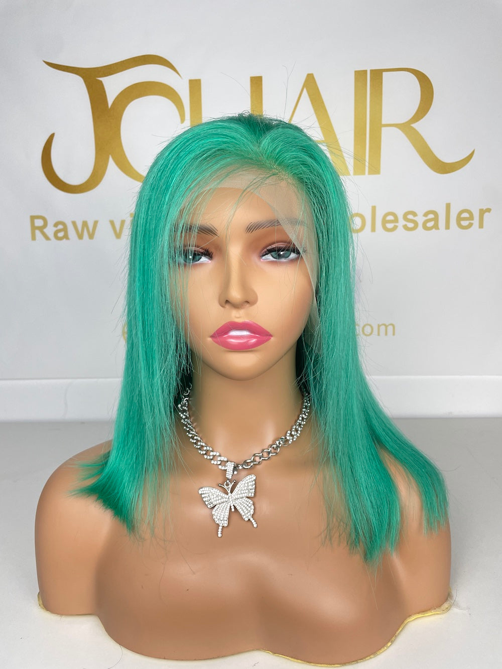 13*4 Full Frontal Transparent Lace Bob Colored Wig Straight 180% - Lake Blue