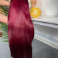 #99J Burgundy Straight Brazilian Hair 13X4 Transparent Lace Wig 180%