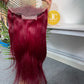#99J Burgundy Straight Brazilian Hair 13X4 Transparent Lace Wig 180%