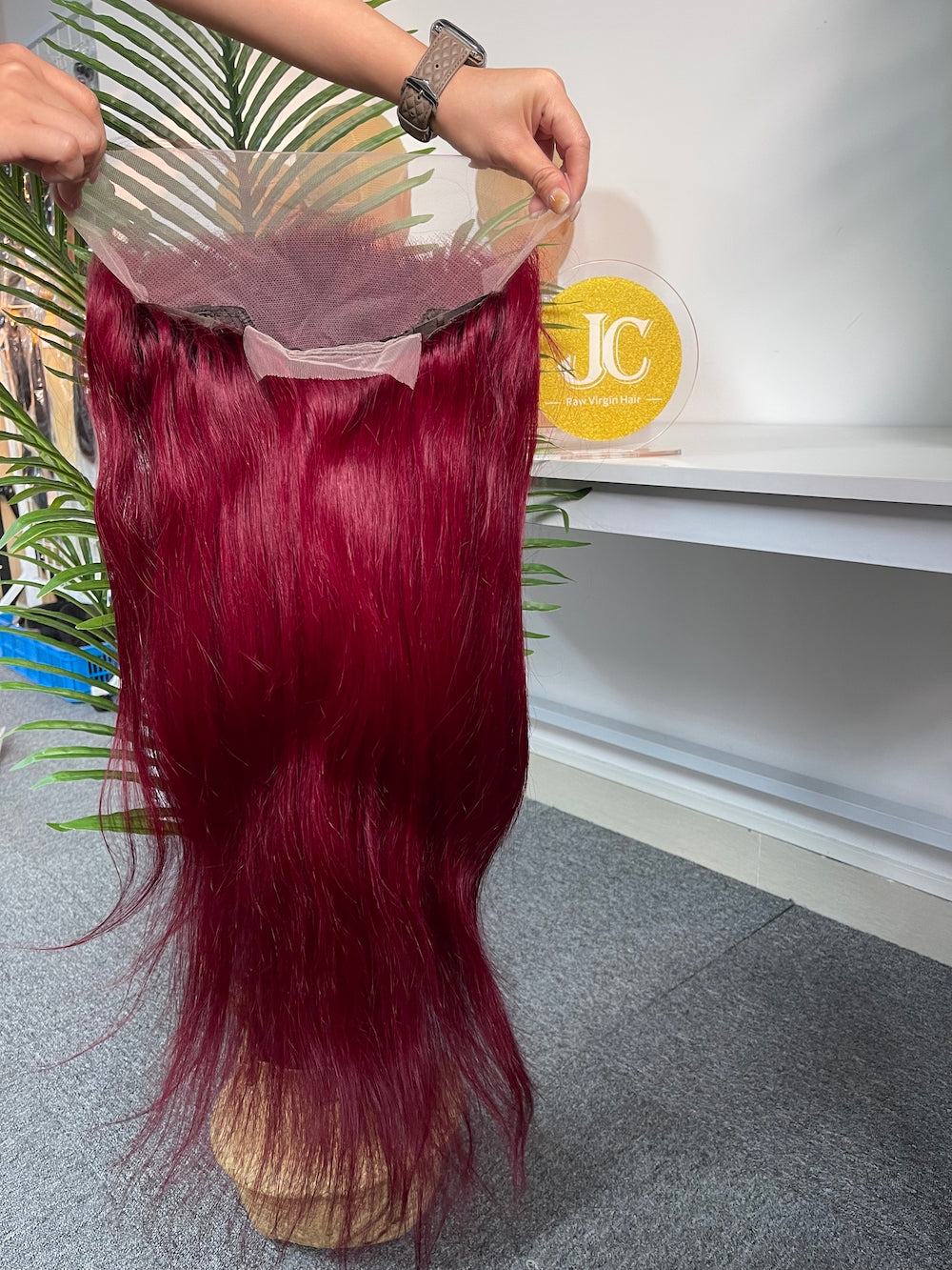 #99J Burgundy Straight Brazilian Hair 13X4 Transparent Lace Wig 180%