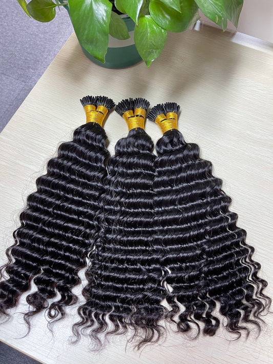 Indian Hair I-TIP Extentions Deep Wave #1B 100grams/100pieces