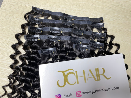 Deep Wave Seamless Clip in Hair Extention #1B