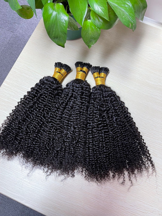 Indian Hair I-TIP Extentions Kinky Curly #1B 100grams/100pieces