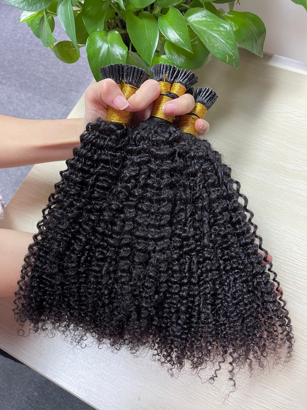 Indian Hair I-TIP Extentions Kinky Curly #1B 100grams/100pieces