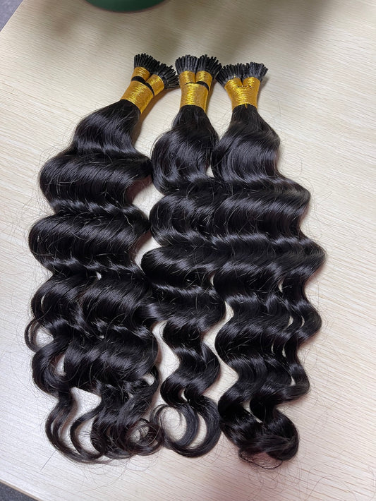 Indian Hair I-TIP Extentions Loose Curly #1B 100grams/100pieces