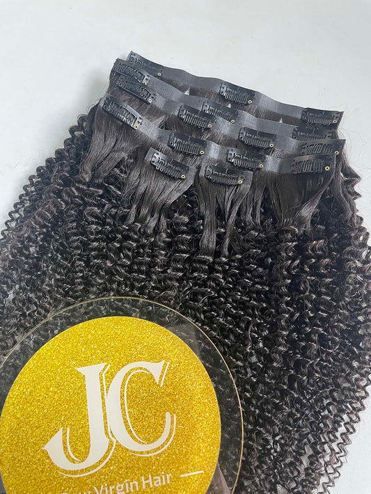 Kinky Curly Seamless Clip in Hair Extention #1B