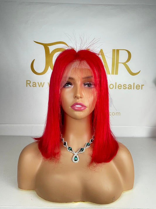 13*4 Full Frontal Transparent Lace Bob Colored Wig Straight 180% - Red