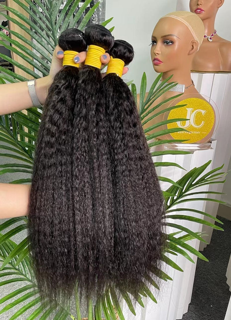 Top Burmese Virgin Hair Kinky Straight Bundle #1B