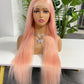 #Pink Straight Brazilian Hair 13X4 Transparent Lace Wig 180%
