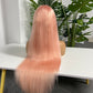 #Pink Straight Brazilian Hair 13X4 Transparent Lace Wig 180%