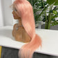 #Pink Straight Brazilian Hair 13X4 Transparent Lace Wig 180%
