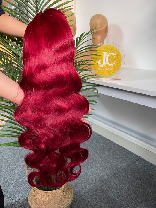 #Red Body Wave Brazilian Hair 13X4 Transparent Lace Wig 180%