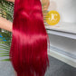 #Red Straight Brazilian Hair 13X4 Transparent Lace Wig 180%