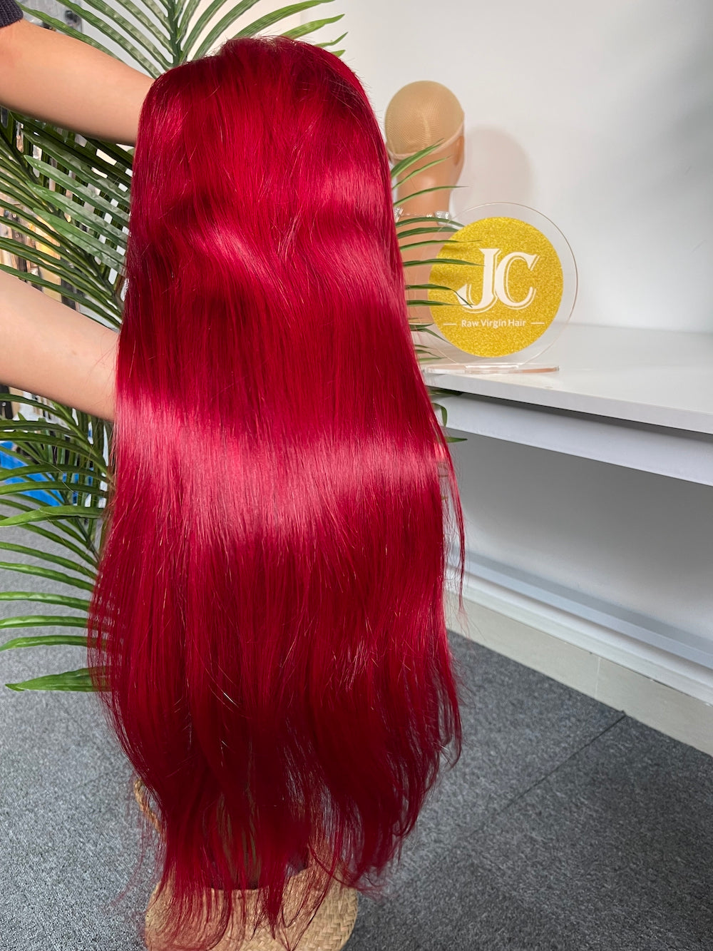 #Red Straight Brazilian Hair 13X4 Transparent Lace Wig 180%